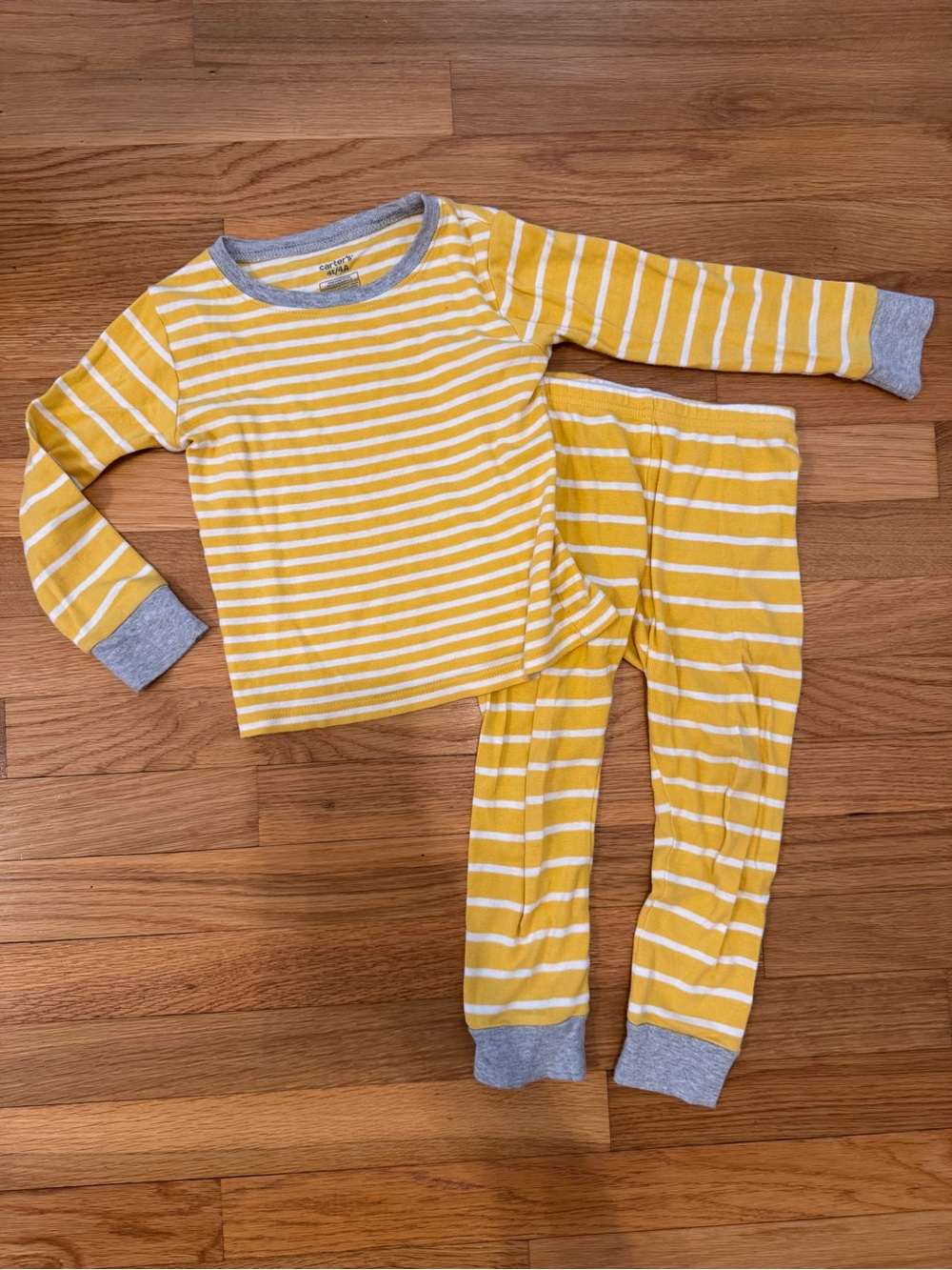 Carter's Yellow & White Striped Pajama Set with Gray Trim